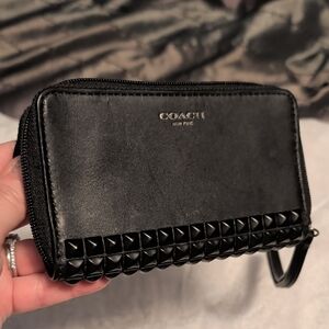 Coach Black Wristlet with Pyramid Studs